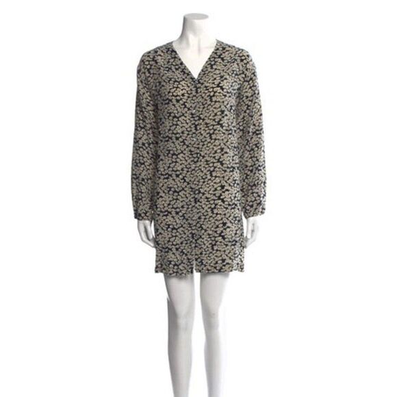 neiman marcus Authentic silk daisy floral long sleeve mini dress medium large - Picture 1 of 6